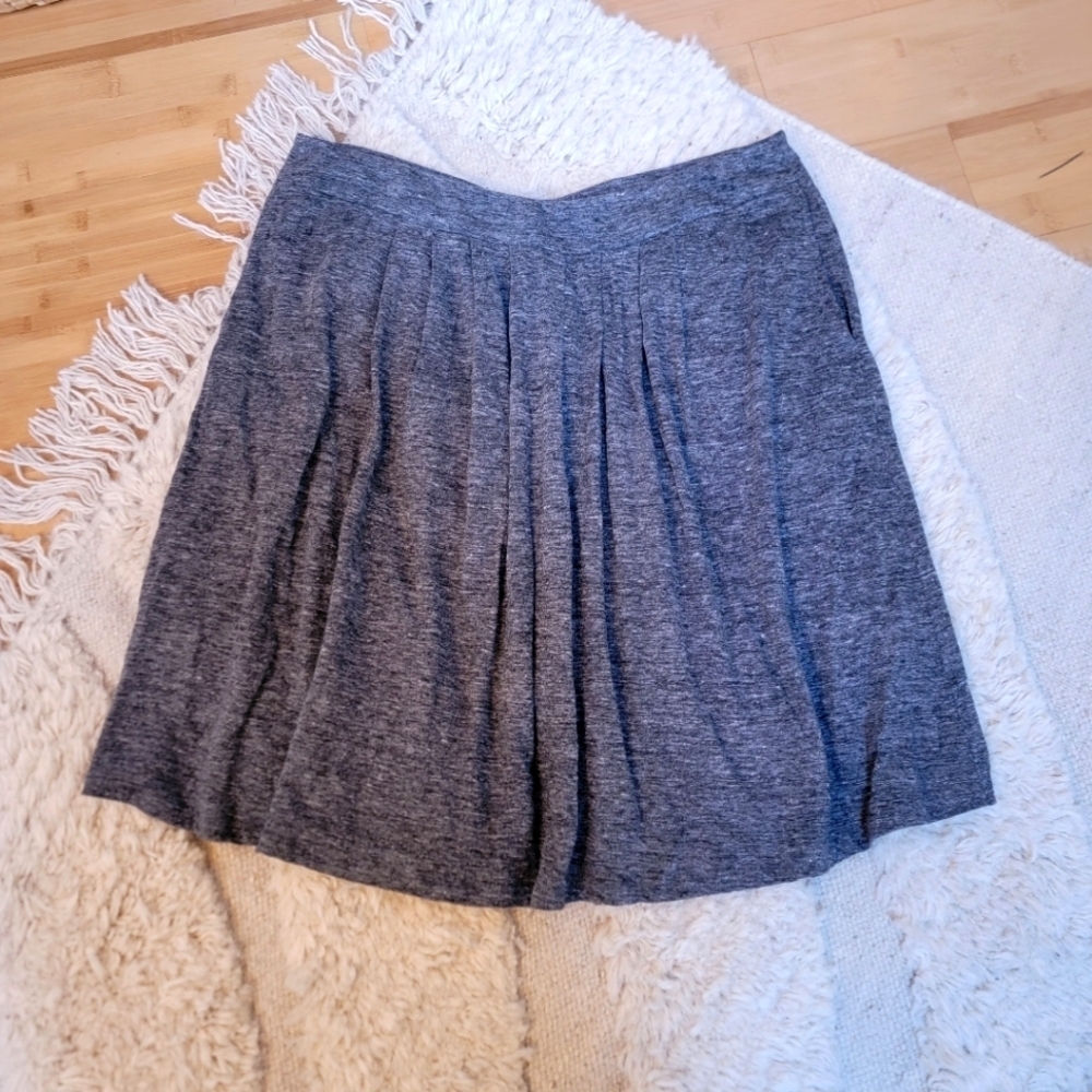 Eileen Fisher Organic Linen Pleated Skirt Heather Gray sz L Minimalist Feminine
